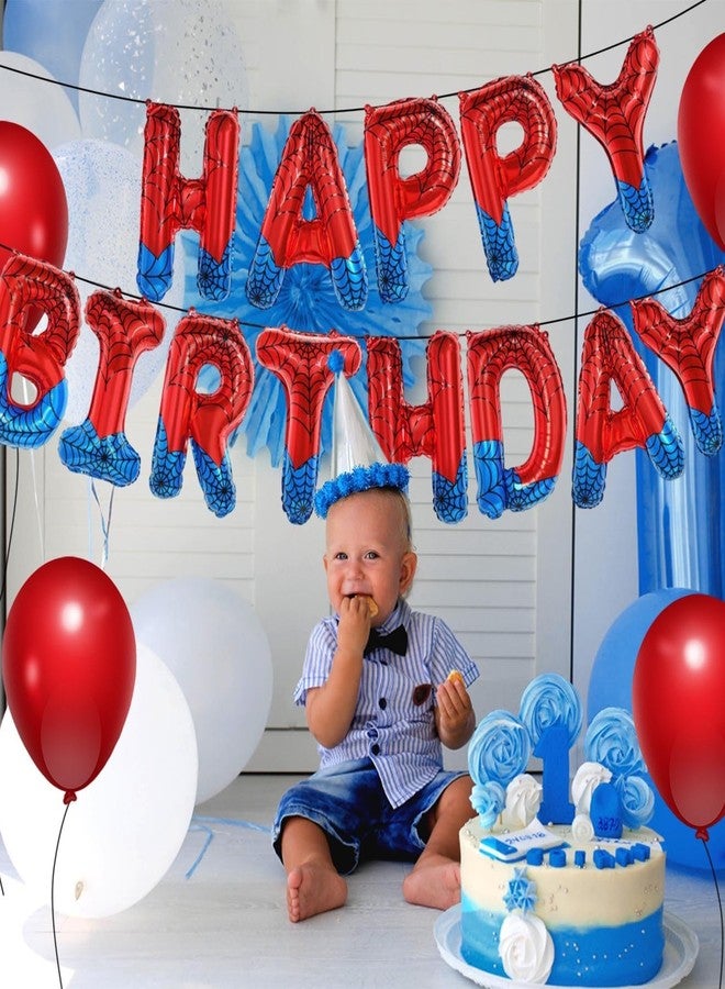 Atpata Funky Blue Red Spider Web Theme Happy Birthday Foil Balloons Set | Alphabet Letters for Superhero Party Decorations Comic Cartoon Theme Kids Birthday Halloween Decor Supplies - Image 4